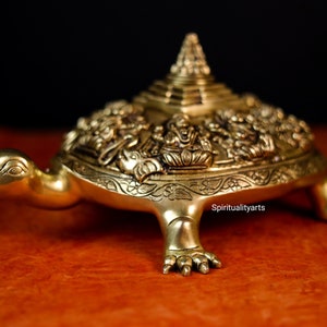 Brass Tortoise Statue: Lakshmi Kubera Yantra, Home Decor (34 cms)