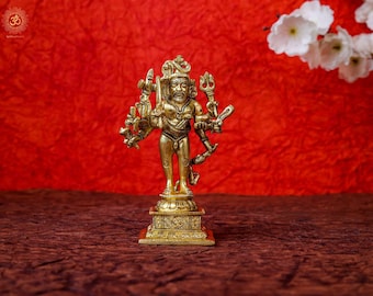 Messing Kala Bhairava Statue mit Hund - Hindu Gott Skulptur, 13 cm