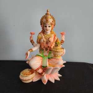 Lakshmi Statue - 7&quot; inch Hindu Goddess of wealth Culture marble Sitting Laxmi - Laxmi Idol for Diwali puja temple Altar decor