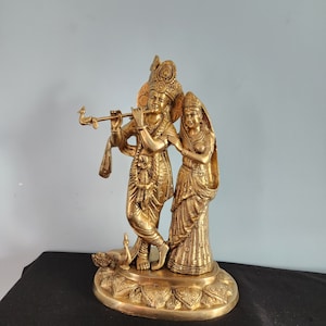 Brass Radha Krishna Statue - 16.5&quot; Divine Couple Murti