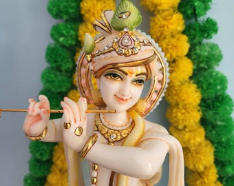 17 Zoll Kulturmarmor Krishna Statue: Handbemalte Murliwala