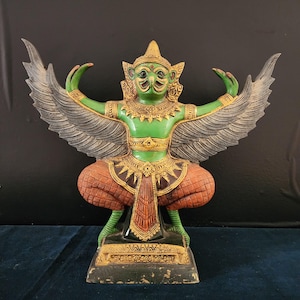 Garuda Statue | 12 inch | majestic Green Thai Garud | Power Magic Money Luck | Home Decoration idol | Green Garud murti solid brass