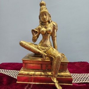 Brass Parvati Statue | Elegant Hindu Goddess Shakti Sculpture for Home & Garden | Temple Decor | Perfect Pooja Murti or Artful Gift | 10.5&quot;