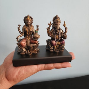 Laxmi Ganesha Statue: 3.5&quot; Bronze Finish Ganesh Idol