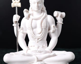 Weiße Marmor Shiva Statue - Meditierendes Yogi Idol 20,3 cm