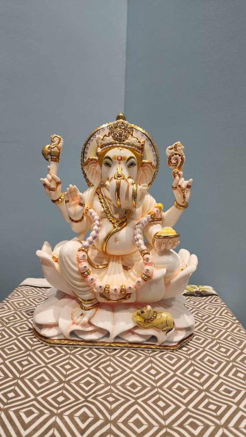 10.5 Inch Ganesha Statue: Marble Ganpati Idol, Entrance Decor image 8