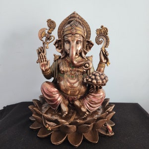Posąg Ganesha | 12-calowy posąg Ganapati | Lotus Ganesha | Diwali Puja | Prezent na parapetówkę | Bóg nowego początku | Powodzenia | Vinayaka