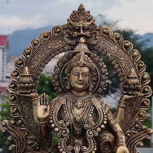 Lakshmi Statue - 16&quot; Brass Laxmi a Hindu Goddess of Wealth Sitting Laxmi pn Lotus Statue for Altar Temple Decor - Mahalaxmi Idol - Fortuna