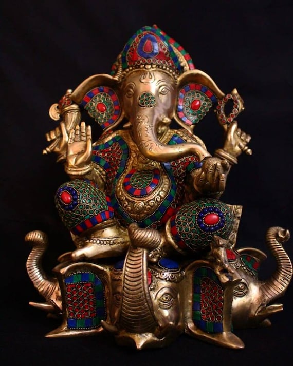 Brass Ganesha Statue God Luck God Lord of Wisdom Elephant | Etsy