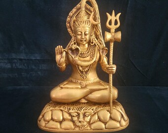 Brass Shiva Statue: Mahadeva Shiv Shankar with Trident (10.5 inch)