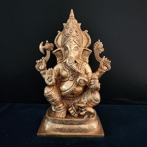 Brass Ganesha Statue: 11-inch Hindu God of Wisdom Home Decor