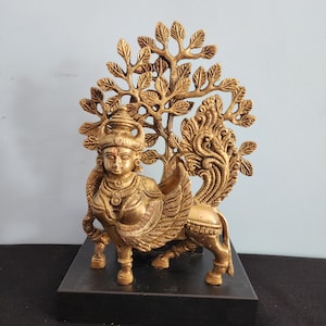 Brass Kamdhenu Cow Statue: Auspicious Home Decor (9&quot; Inch)