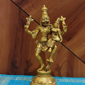 Lakshmi Narasimha Statue - 11.5&quot; inch lord Vishnu Narayan Avtara Narsimha God of moksha - Goddess Laxmi sitting on his lap for Calm