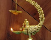 Brass Parrot Diya - 13 quot Hanging Oil Burner for Home Office Hotel Temple Decor Idea - Auspicious Diya Decor, Traditional diya lamp