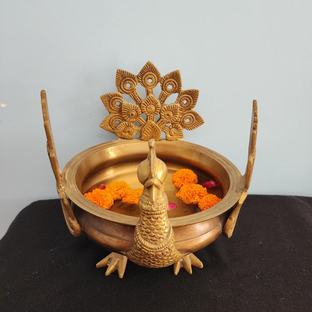 Peacock Urli Brass Urli Floating Diya Flower N Candle Pot a Home