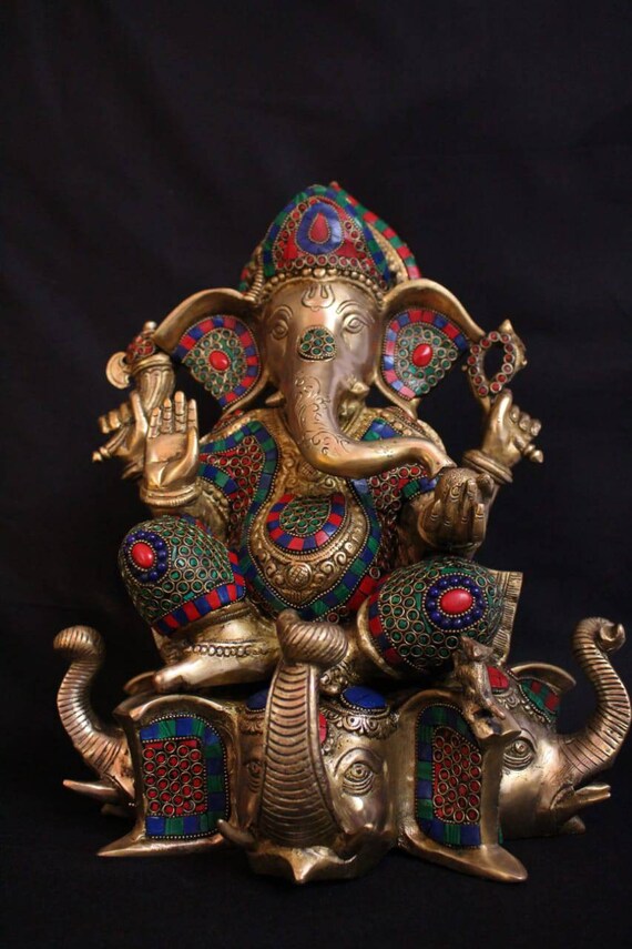Brass Ganesh Statue | Mosaic Stone Elephant, Housewarming Gift