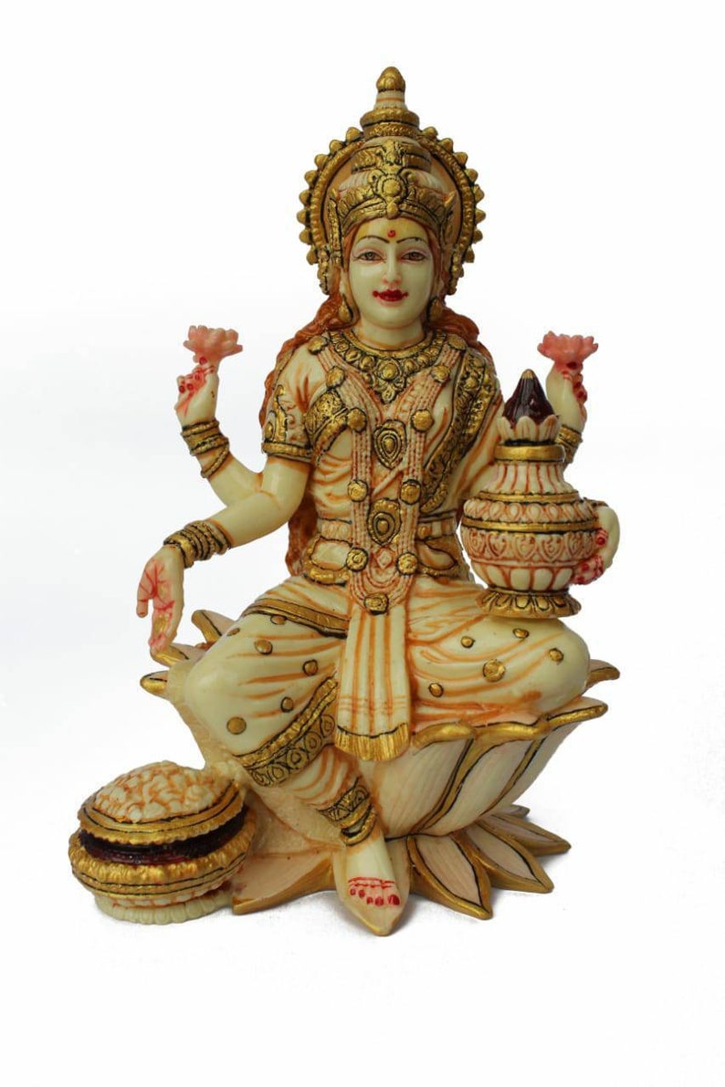 Goddess Lakshmi statue / Marbel finish Laxmi / hindu goddess / Etsy