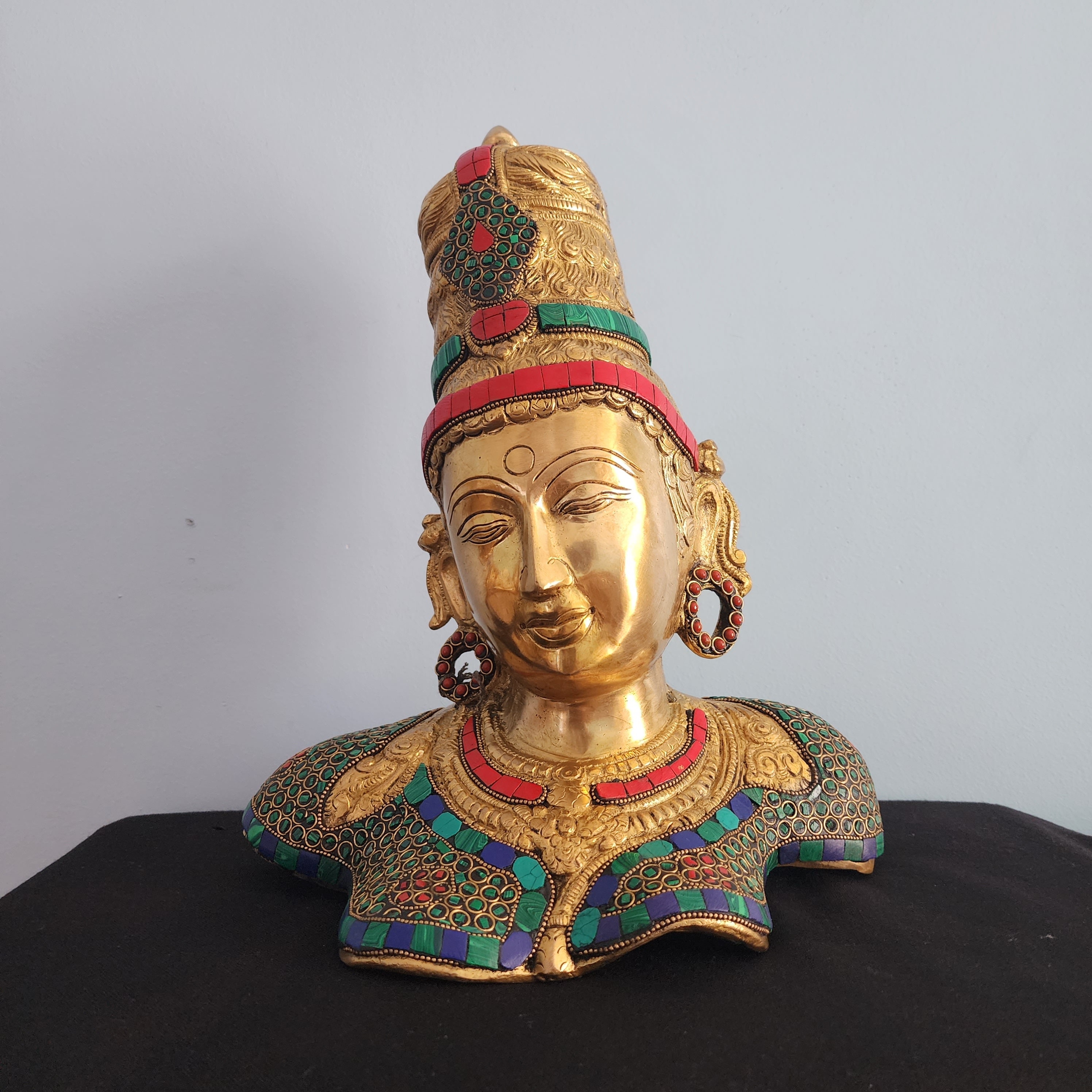 真鍮製パールヴァティ胸像：ヒンドゥー教の豊穣の女神、13インチ