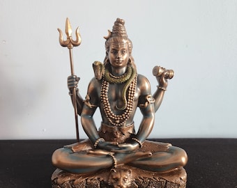 Shiva Statue - 6" inches Lord Shiva with moon ,Lord Shiva idol for Altar , Trident with shiva statue home decor idol , Father of Ganesha