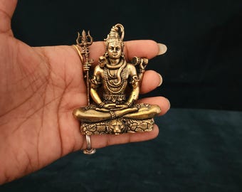 Meditating Shiva Statue: Superfine Brass Hindu Idol with Trident (3 inch)