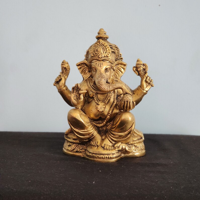Estátua de Ganesha em latão - Senhor da sabedoria, sorte e novos começos - 7 polegadas imagem 4