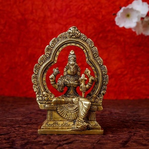 Brass Rajarajeshwari Statue: Hindu Goddess Tripura Sundari, 5&quot;