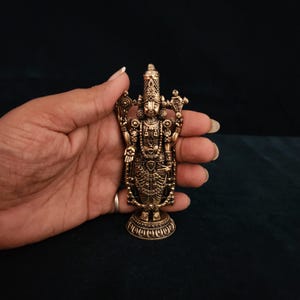 Brass Tirupati Balaji Statue - Govinda Srinivasa Venkateswara Idol (4.5 inch)
