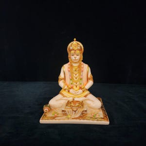 Hanuman Statue - 8.1 inch Dust marble Lord Hanuman Idol in dhyan mudra. Devotee of Lord Rama. God of Strength, power, Devotion , Celibacy