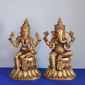 Lakshmi Ganesh Statue - 15 inch Brass lakshmi ganesh sitting on lotus for Altar Temple and Home decor best family gift for diwali