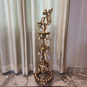 Big Brass Diya : Diwali Temple Decor, Auspicious Oil Lamp , 40.5 inches long