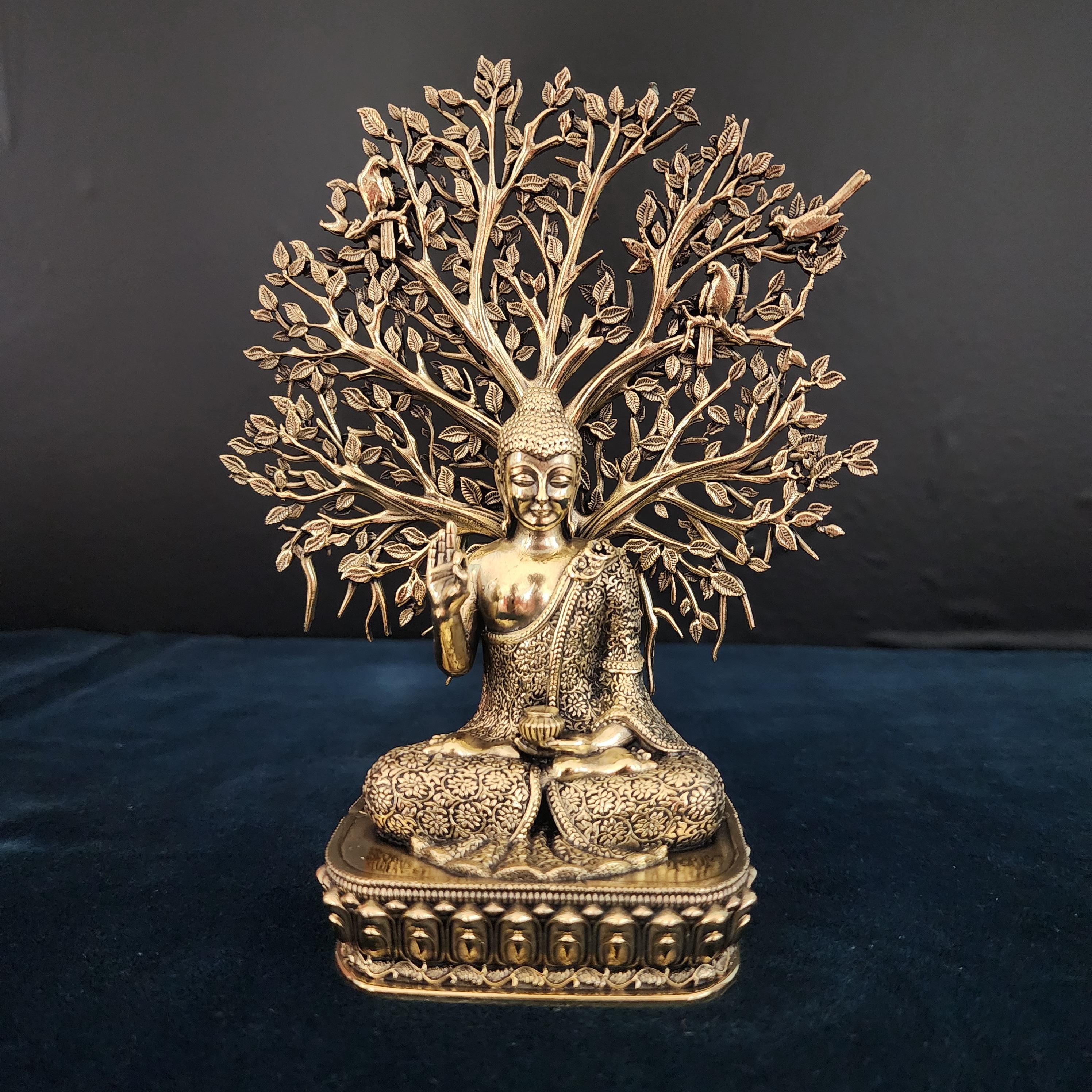 Premium Brass Tree Buddha Statue - 6.5