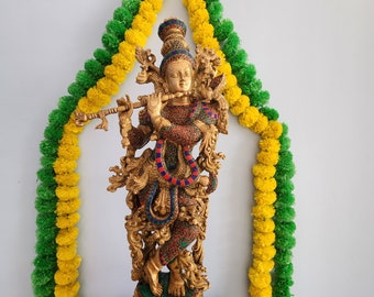 Große Krishna-Statue aus Messing: 30-Zoll-Hausaltar Yoga-Dekor