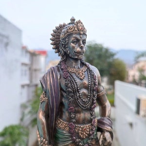 Estátua de Hanuman | 10,5 polegadas | Ídolo Bajrangbali | Ídolo de Hanuman em pé de bronze colado | Ram Bhakt Hanuman | Devoto do Senhor Rama | Poder Deus