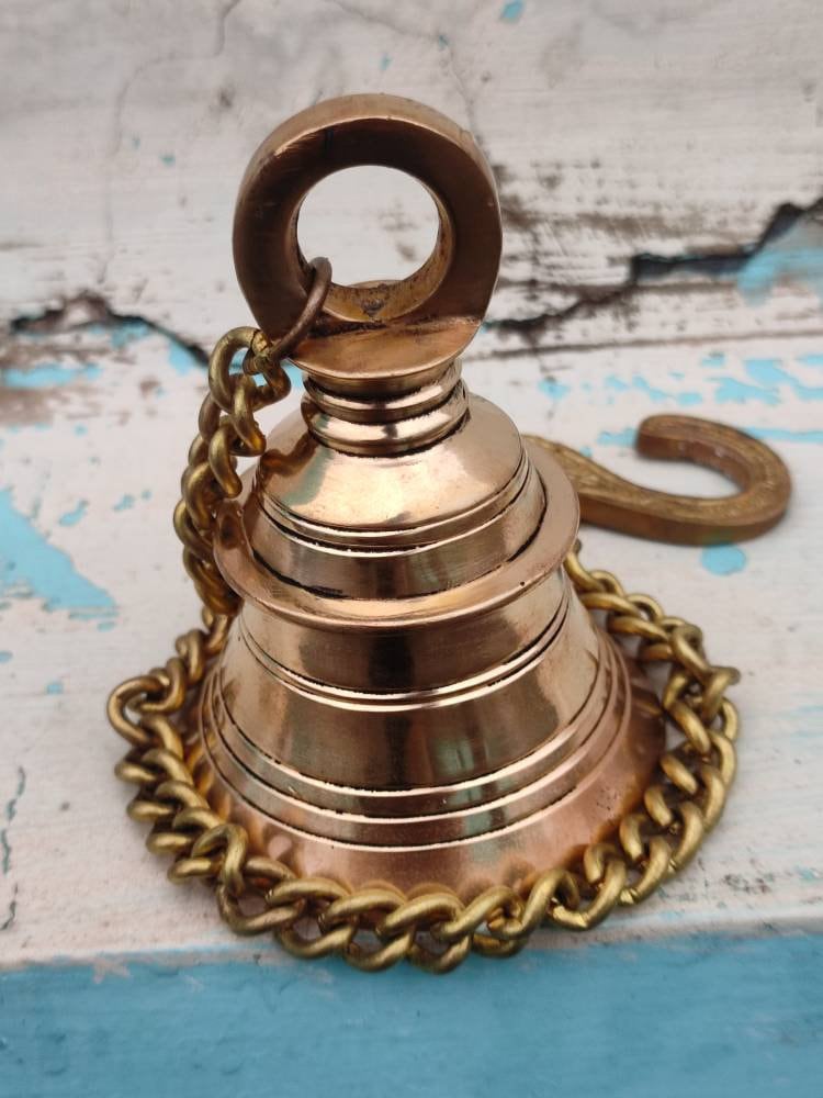 Messing Hangende Bel Voor Mandir Temple Pooja - Decoratieve Wandbel Met Ketting 1,7 X 1,7 Inch