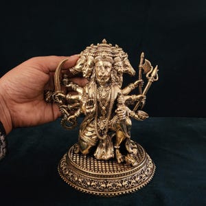 7 Inch Brass Panchmukhi Hanuman Statue: Hindu Altar Temple Sculpture