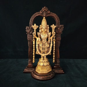 Brass Tirupati Balaji Statue: Govinda Srinivasa Venkateswara Idol, Home Decor (13.5 inch)