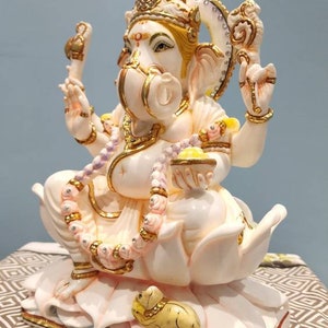 10.5 Inch Ganesha Statue: Marble Ganpati Idol, Entrance Decor image 7