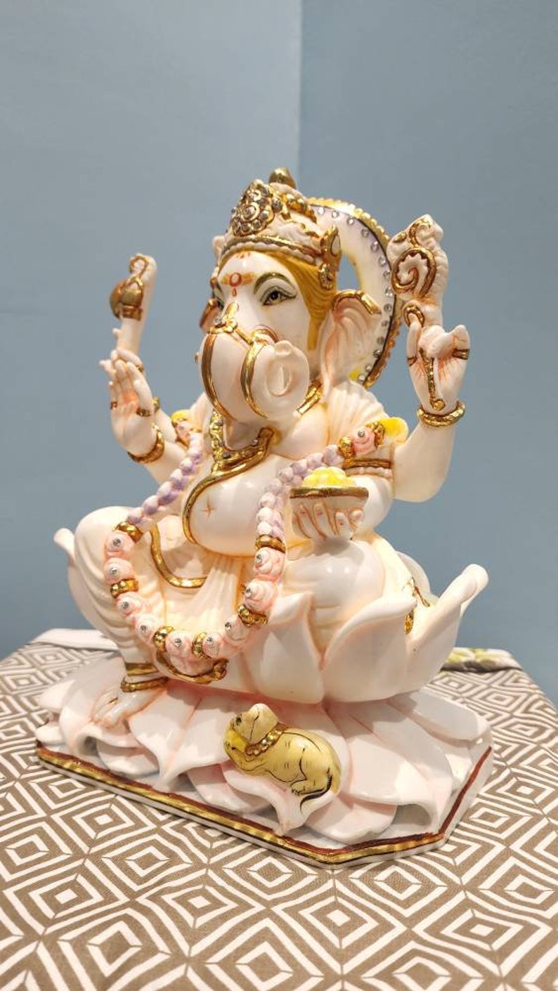 10.5 Inch Ganesha Statue: Marble Ganpati Idol, Entrance Decor image 7