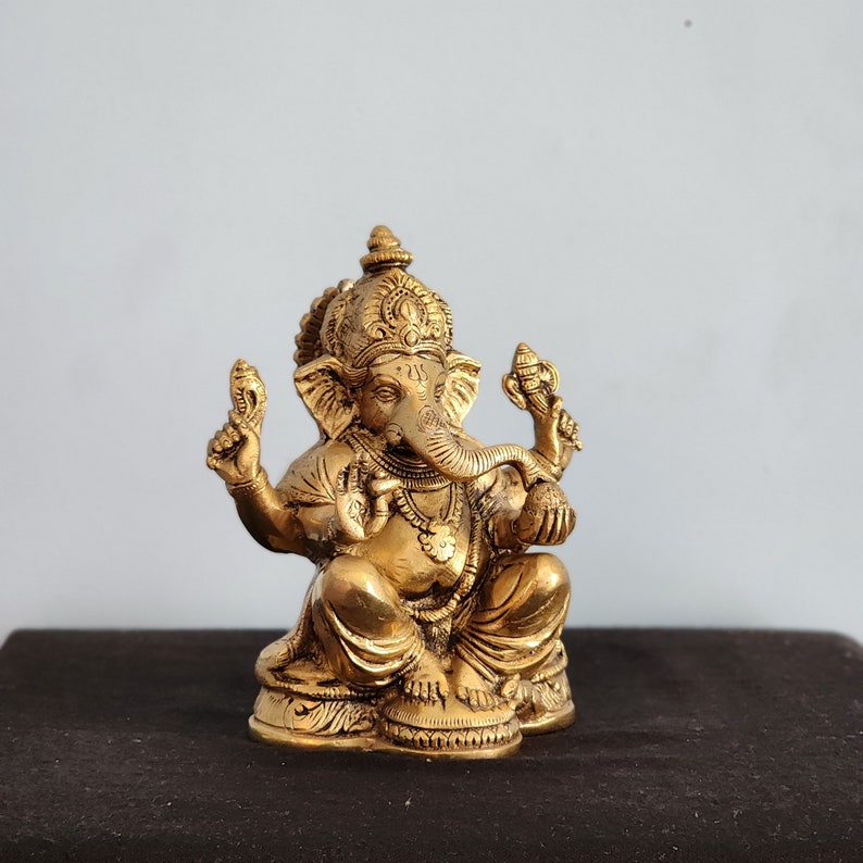 Estátua de Ganesha em latão - Senhor da sabedoria, sorte e novos começos - 7 polegadas imagem 8