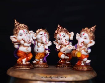 Musical Ganesha Statue Set - 5.5" Altar Decor