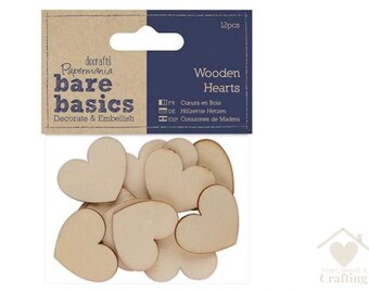 Papermania Bare Basics Wooden Hearts 12 Pack