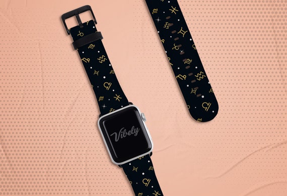 Zodiac Apple Watch Band Faux Leather Designer Leather Apple Watch Strap Astral Themed Apple Watch Strap Etsy