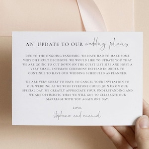 JENNA | 結婚式の招待状の取り消し、結婚式のゲストリストの縮小通知カード、結婚式のキャンセル