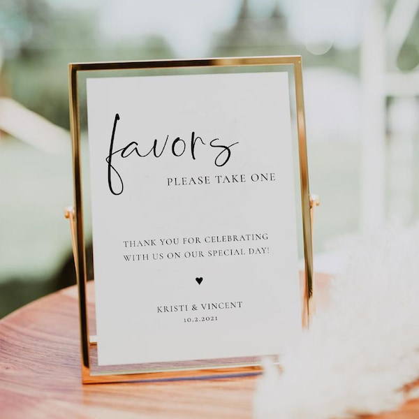 JENNA | Wedding Favors Sign, wedding sign with gold frame or rose gold frame included