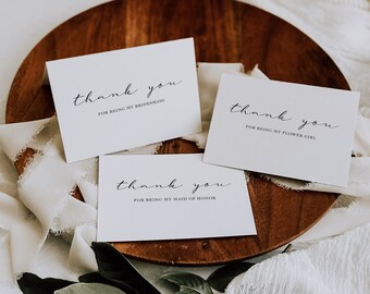 ELSA | Printed wedding party thank you cards with envelopes, best man, groomsman, maid of honor, bridesmaid thank you cards