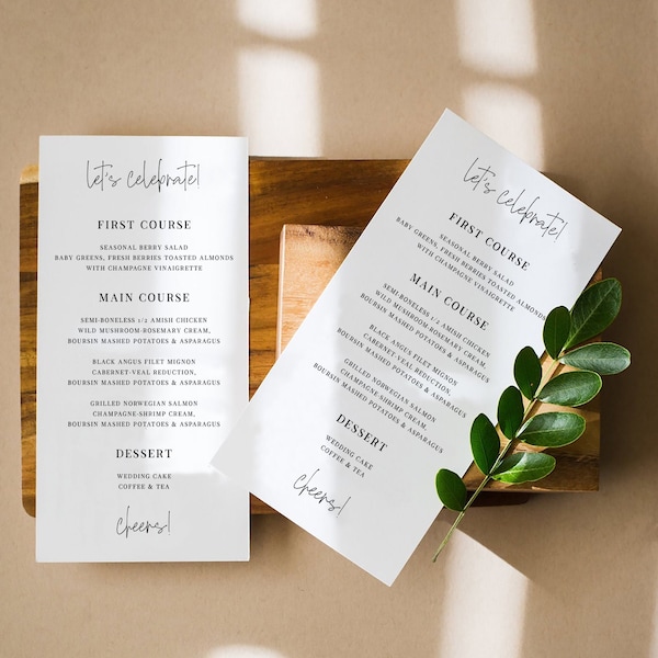 LAURA | Printed menus for weddings and events, printed on premium card stock, matching place cards also available