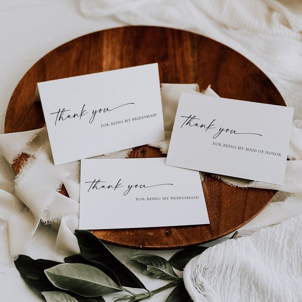 TANYA | Printed wedding party thank you cards with envelopes, best man, groomsman, maid of honor, bridesmaid thank you cards