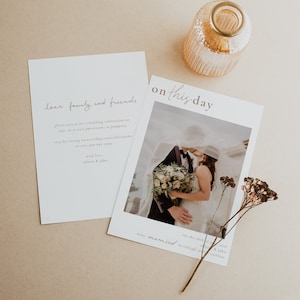 IDA-| Huwelijksfeest aankondiging met foto, envelop is inbegrepen, voor- en achterkaart, hofbruiloft, elopement aankondigen