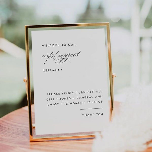 ANA | Unplugged Ceremony Sign, wedding sign with golden frame included, print at home version available