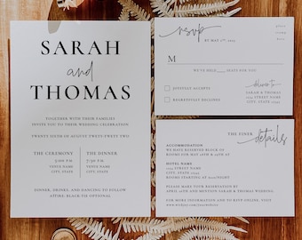 ARIA | Wedding Invitation Suite, enclosure card and RSVP card, digital file